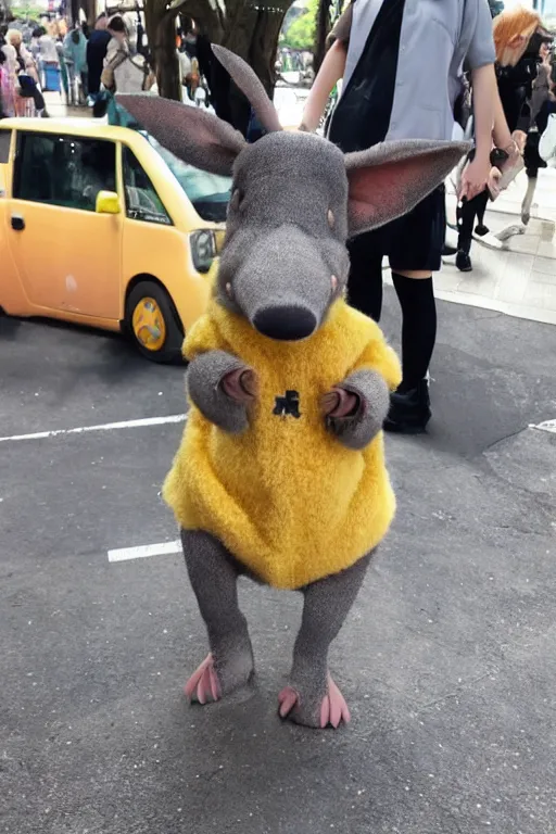 Prompt: an adorable and fashionable aardvark standing in the middle of the Harajuku district
