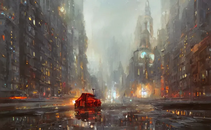 Image similar to Alchemy mech robot gloomy city. By Konstantin Razumov, highly detailded