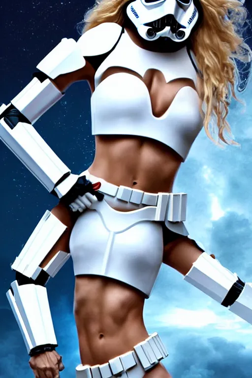 Prompt: style of geoff johns portrait of supermodel as sexy female stormtrooper in white bikini, stormtrooper - helmet, sexy pose, detailed digital matte painting in the style of geoff johns