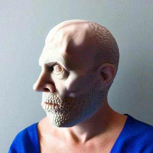 Prompt: 3 dprinted head scary