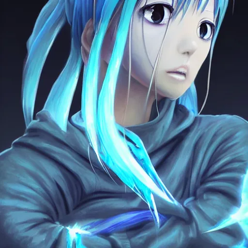 Prompt: rimuru tempest, tensei shitara slime datta ken, super highly detailed, professional digital painting, concept art, sharp focus, extreme illustration, unreal engine 5, photorealism, hd quality, 8 k, black hoodie, cuffed sleeves, cinematic, art by artgerm, sublime art, yoshitaka amano and junji ito