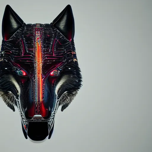 Prompt: chrome wolf, glossy, metallic, neon, symmetrical, tribal patterns, realistic, unreal engine, octane, redshift, artstation, behance