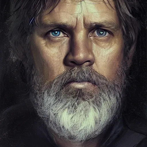 Image similar to portrait of a man by Greg Rutkowski, Commander Luke Skywalker from Star Wars Expanded Universe, he is about 60 years old, beard, wearing tactical gear of the Galactic Alliance, highly detailed portrait, digital painting, artstation, concept art, smooth, sharp foccus ilustration, Artstation HQ