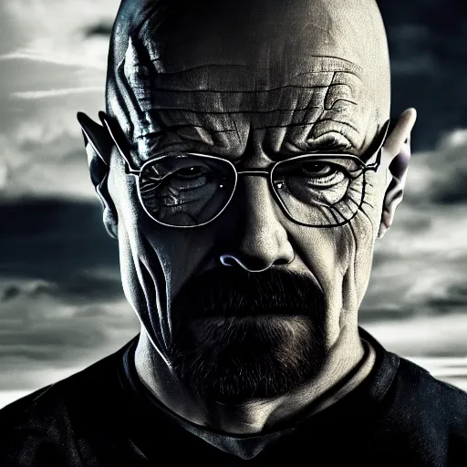 Prompt: Walter White as Venom (2018), 4k, insanely detailed, half face symbiote half face human