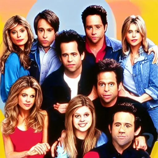 Image similar to the cast of its always sunny in philadelphia, in a scene of full house, photo realism, perfect face, realistic