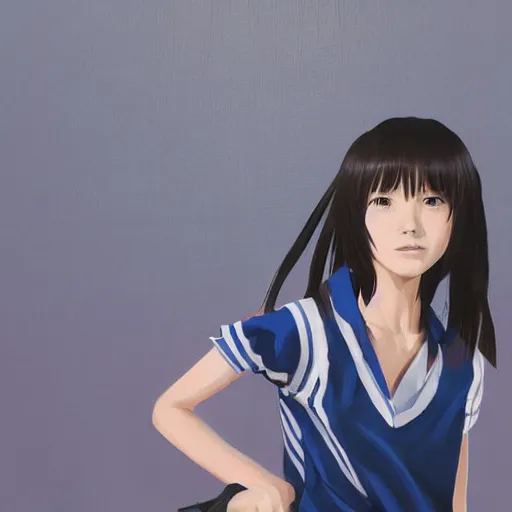 Image similar to a high detail portrait of high school girl by makoto sinkai, in simple background, CLIP STADIO, mad painting