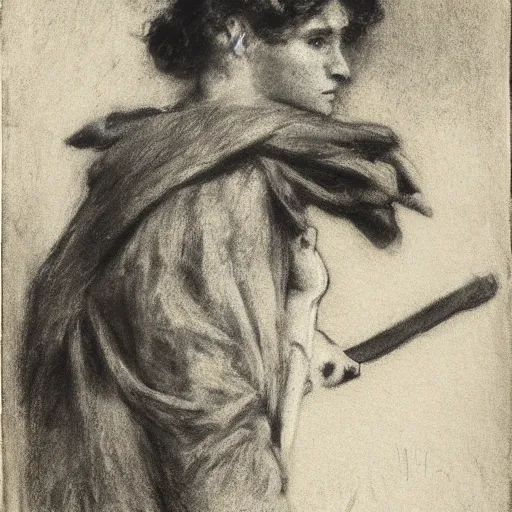 Image similar to ww 1 action heroine by alfred stevens in charcoal