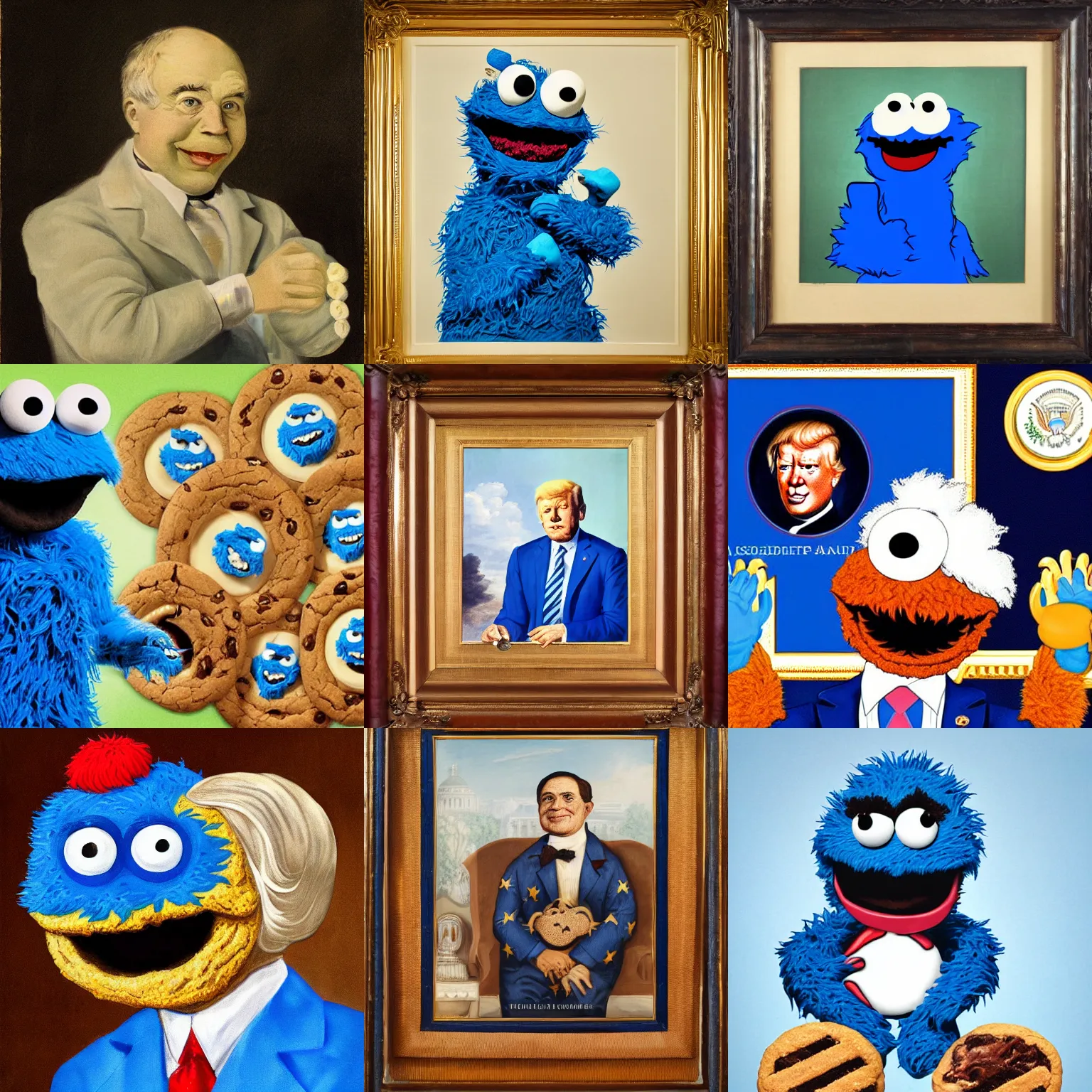 Prompt: A presidential portrait of Cookie Monster