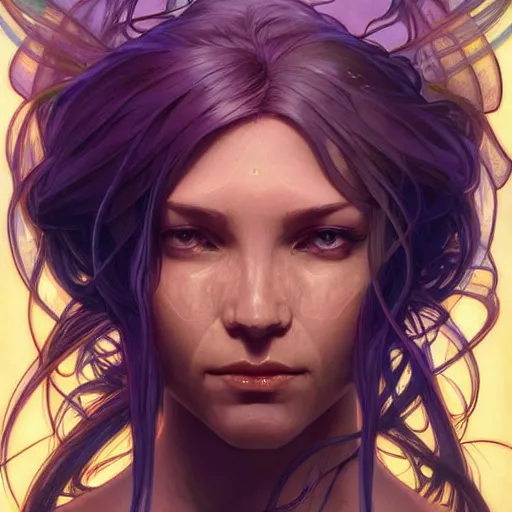 Prompt: cyborg, female, fantasy, bioluminiscence, flowing hair, highly detailed, digital painting, beautiful eyes, symmetry, concept art, sharp focus, illustration, art by artgerm and greg rutkowski and magali villeneuve and ilya kuvshinov! : : alphonse mucha : : - 0. 2