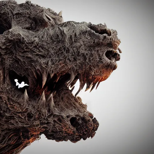 Prompt: a mutated bear monster, skull protruding from face, warped flesh, dreamlike, intricate detail, 3d render, octane render, trending on artstation, 4k, hd