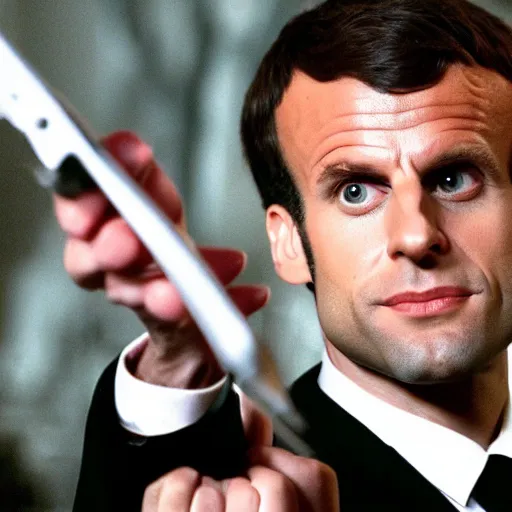 Image similar to Emmanuel Macron in the Gothic nightclub in American Psycho (1999)