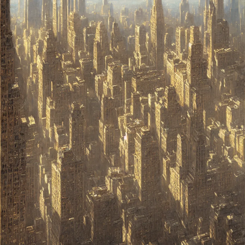 Image similar to detailed cinematic low angle shot of new york chrysller building, spring light, painting by gaston bussiere, craig mullins, j. c. leyendecker