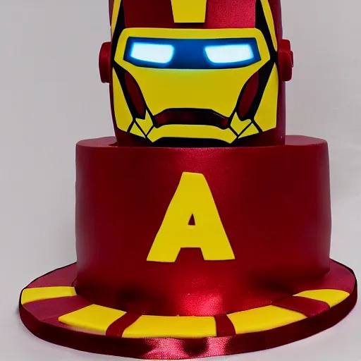 Prompt: A cake that is made into iron man