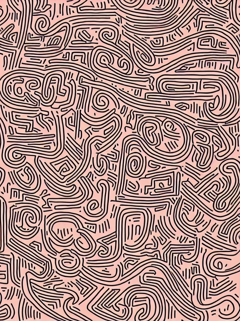 Prompt: bold abstract simplified figurative line illustration patterns by keith haring in an aesthetically pleasing natural and pastel color tones