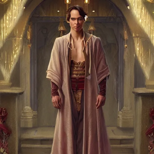 Prompt: Frank Dillane as an elf wearing an open robe, D&D, fantasy, intricate, cinematic lighting, highly detailed, digital painting, artstation, concept art, smooth, sharp focus, illustration, art by Artgerm and Greg Rutkowski and Alphonse Mucha