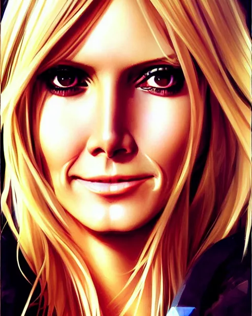 Image similar to portrait of Heidi Klum as Anime girl cute-fine-face, full body! pretty face, realistic shaded Perfect face, fine details. Anime. realistic shaded lighting by Ilya Kuvshinov Giuseppe Dangelico Pino and Michael Garmash and Rob Rey