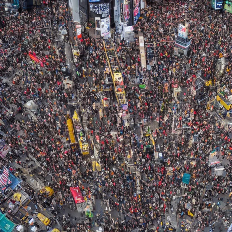 Prompt: A picture of the people of New York creating a giant human tower together in Times Square, 4k ultra hd, trending on Instagram