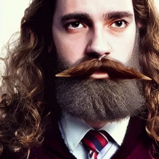 Prompt: hermione granger with a full beard and mustache