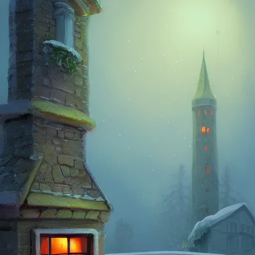 Image similar to a house chimney, magical atmosphere, trending on artstation, 30mm, by Evgeny Lushpin trending on ArtStation, deviantart, high detail, stylized portrait