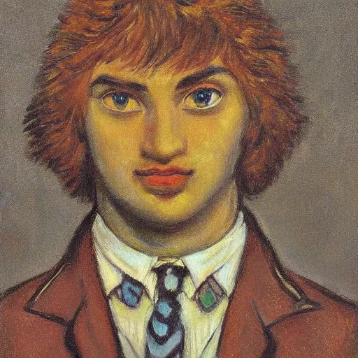 Prompt: portrait of a young disillusioned young man, by louis wain, trending on artstation