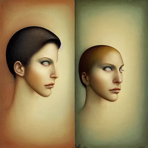 Image similar to A beautiful mixed mediart of a person in profile, with their features appearing both in front of and behind their head. niello inlay by Lori Earley, by Tom Bagshaw, by Franco Fontana distorted