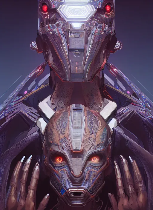 Image similar to symmetry!! portrait of cyberpunk alien in the style of horizon zero dawn, machine face, intricate, elegant, highly detailed, digital painting, artstation, concept art, smooth, sharp focus, illustration, art by artgerm and greg rutkowski and alphonse mucha, 8 k