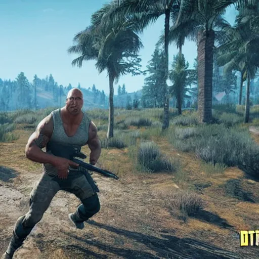 Prompt: Dwayne Johnson in PUBG. Screenshot.