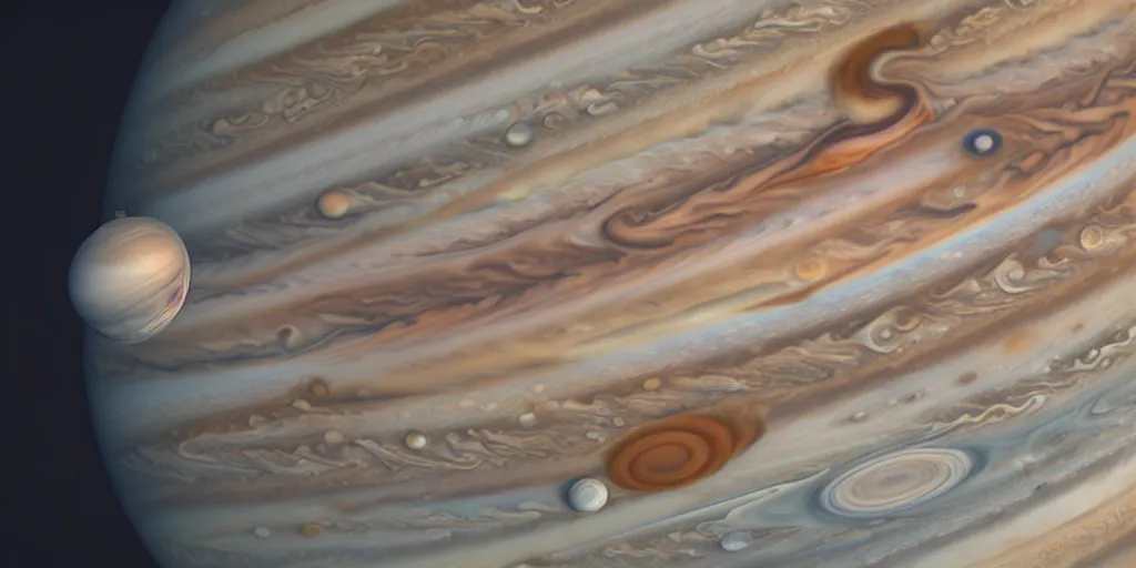 Image similar to close up photo of a spaceship flying on Jupiter atmosphere, unreal 5, ray tracing, foggy, gas