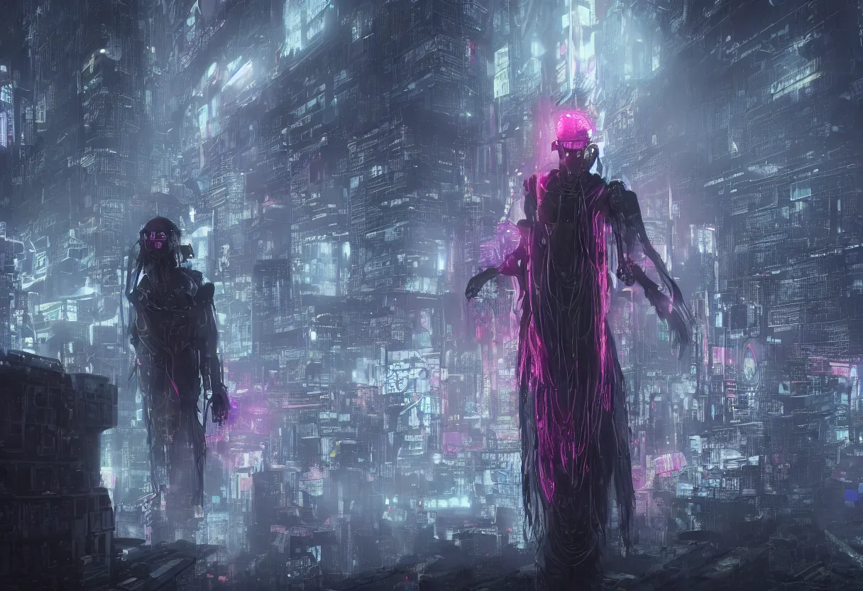 Lonely Cyberpunk Purple Robot 4k