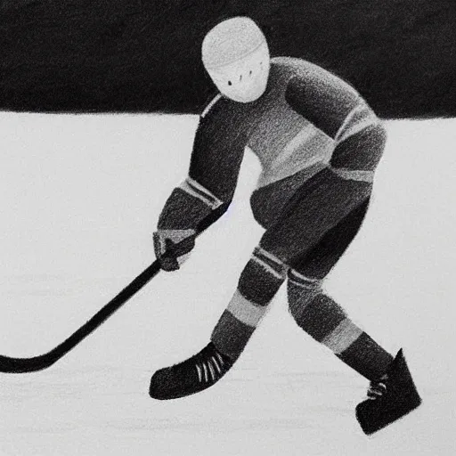 Image similar to pencil drawing of a stickman playing hockey with another stickman, detailed, shadows,