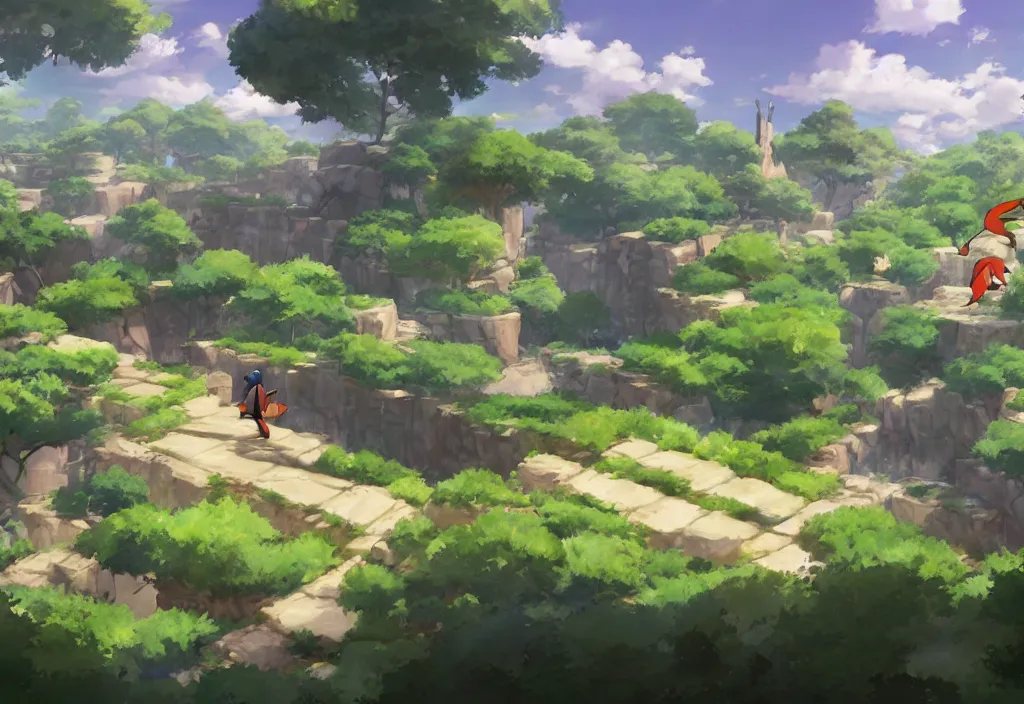 Image similar to pokemon as an open-world videogame, concept art, makoto shinkai