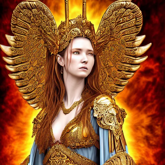 Image similar to beautiful angel warrior queen in ornate robes, highly detailed, 8 k, hdr, award - winning, ann stokes