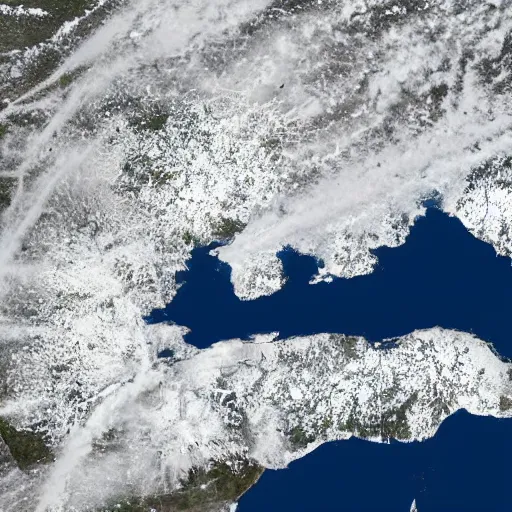 Image similar to a satellite image of the Netherlands in the snow