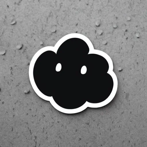 Image similar to a sticker of a crying rain cloud, black background.