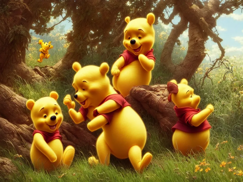 Prompt: winnie the pooh and xi jingping, cute and cuddly, highly detailed, photorealistic, octane render, 8 k, unreal engine. art by artgerm and greg rutkowski and alphonse mucha