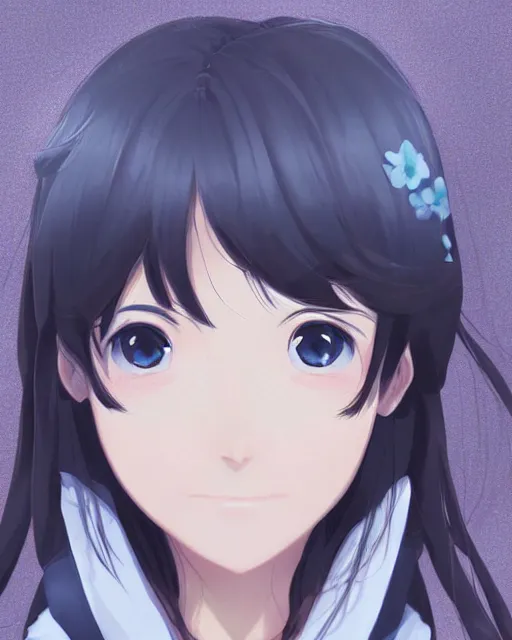 Prompt: a portrait of a teenage girl, moe, kawaii, pretty, lovely, detailed face, digital art by makoto shinkai