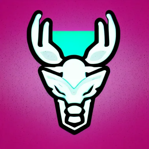 Image similar to logo for corporation that involves deer head, symmetrical, retro pink synthwave style, retro sci fi, neon lighting