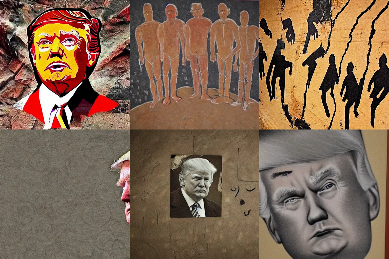 Prompt: cave paintings of Donald Trump as Hitler