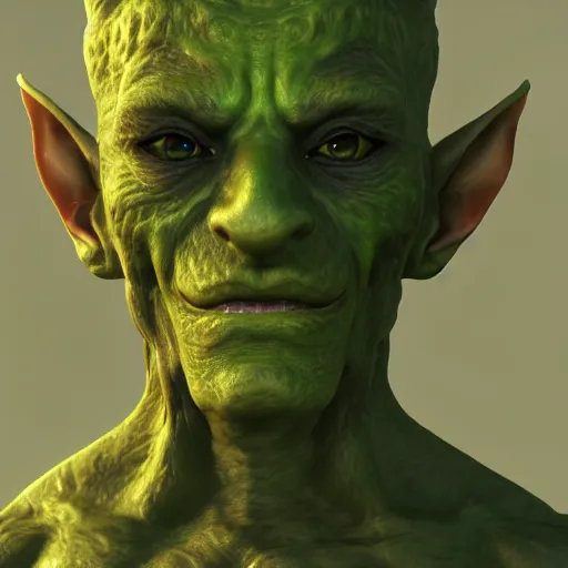 Image similar to medium portrait of a goblin, green skin, ffxiv, final fantasy 1 4 screenshot, octane render, 8 k, fantasy, rule of thirds, sharp focus