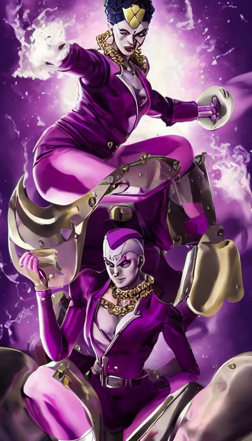 Image similar to ''killer queen from jojo's bizarre adventure, official art, dynamic pose, concept art, very detailed, digital paintting, jojo's, artstation, high quality, 8 k''