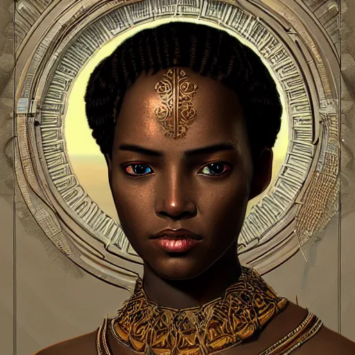 Prompt: detailed portrait of an african scifi gadget, filigree ornaments and greek architecture, artstation, bouguereau, cinematic