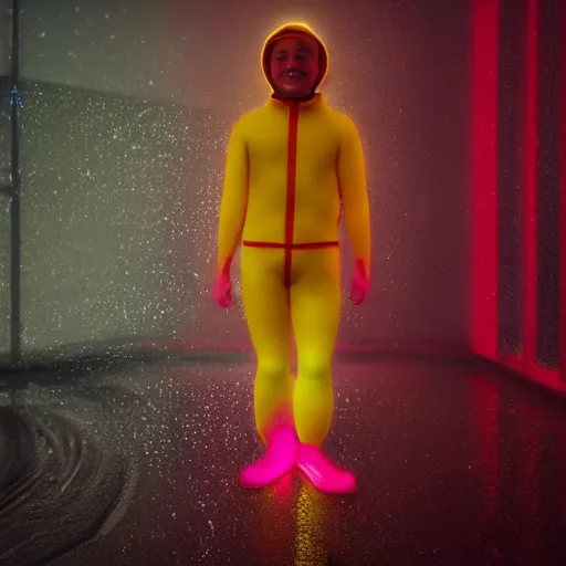 Prompt: human portrait of a teletubbie made out of rain, beautiful, neon, epic detail, rendered in octane, unreal engine