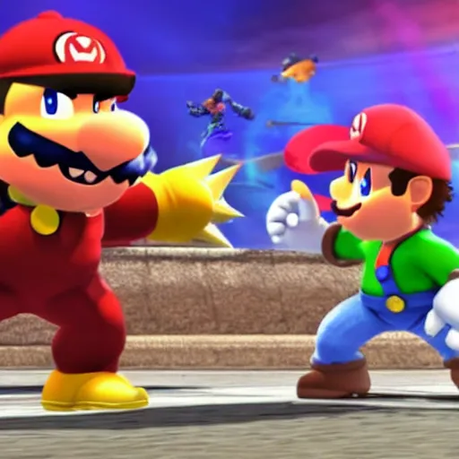 Prompt: juan luis guerra fighting bowser in super smash brothers ultimate