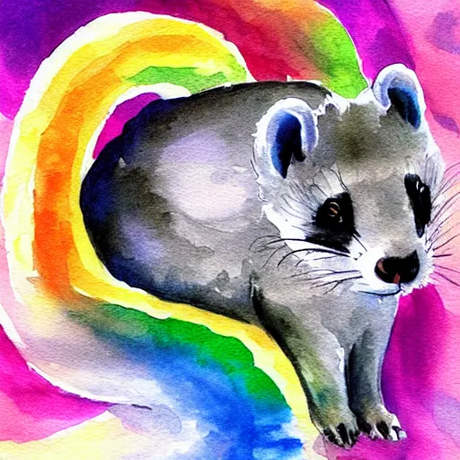 Image similar to rainbow ferret, aquarelle painting, high quality