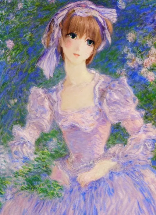 Image similar to a portrait of a princess, blue outfit, very anime in impressionist style, trending artwork, anime painter studio, by claude monet