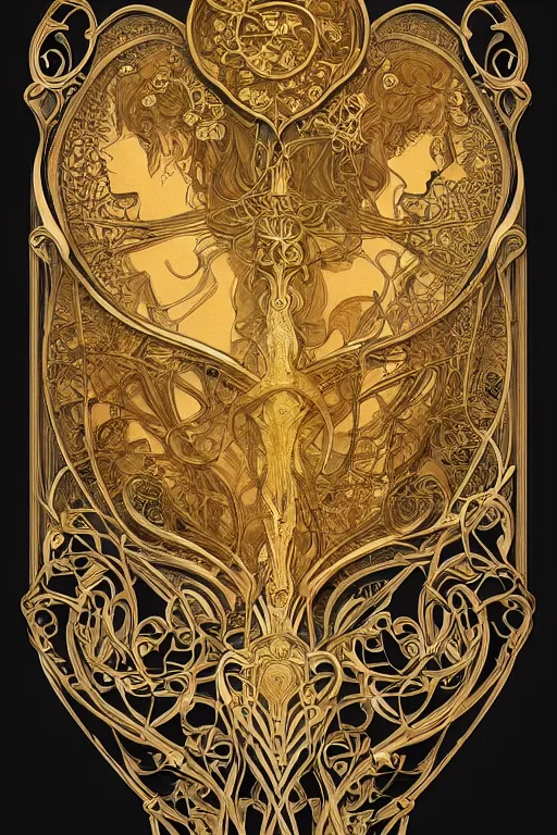 Image similar to an intricate art nouveau canvas frame, with golden entertwined edges and empty black center, highly detailed, artstation, concept art, matte, sharp focus,