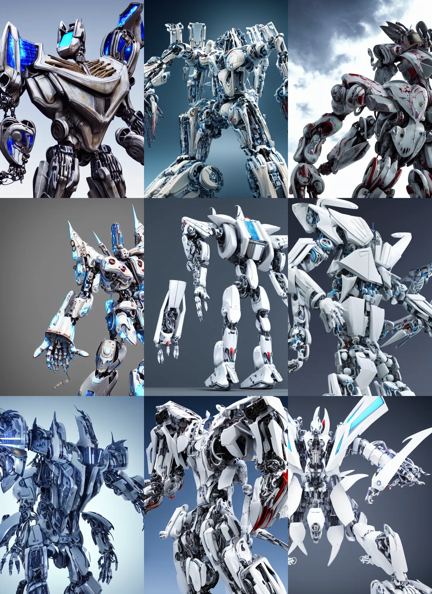 Prompt: a 3 d render of a huge robot with mechanical wings attached to its back, close up, action pose, ultra zoomed in, saturated colors, ultra detailed, hyper realistic, intricate, japanese, futuristic, white background, shadow, style transformers