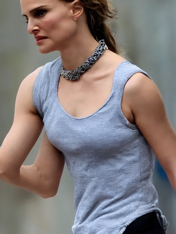 Image similar to hyperdetailed close shot of natalie portman, winds of winter, with ripped crop t - shirt, fine - face, pretty face