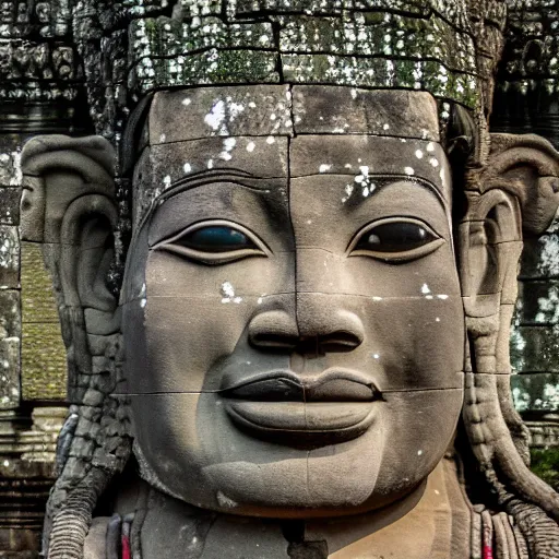 Image similar to angkor thon, yaksha, photorealistic giant photography hight quality, sharp, stones, award winning photography, canon, thierry rouzier