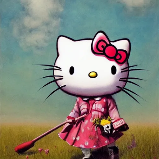 Image similar to Hello Kitty, artwork by Esao Andrews,